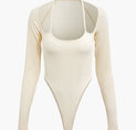 Solid Cut Out Ribbed Long Sleeve Bodysuit