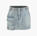 Denim Cargo Mini Skirt (XL / LIGHT WASH BLUE)