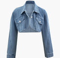 a cropped denim jacket with pockets