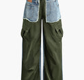 a pair of green cargo pants with a white background