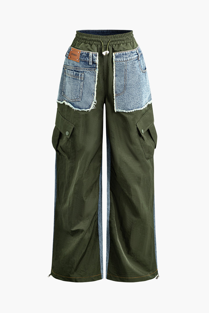 a pair of green cargo pants with a white background