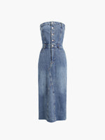 a denim dress with buttons and buttons