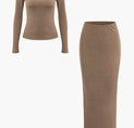 Square Neck Long Sleeve Top And Maxi Skirt Set