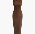 Halter Backless Sleeveless Rib Knit Maxi Dress