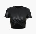 Faux Leather Cropped Tee (L / BLACK)