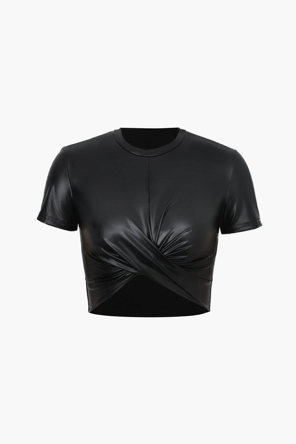 Faux Leather Cropped Tee (L / BLACK)