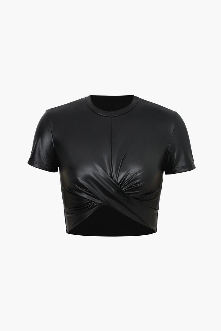 Faux Leather Cropped Tee (L / BLACK)