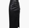 Faux Leather Drawstring Slit Skirt (L / BLACK)