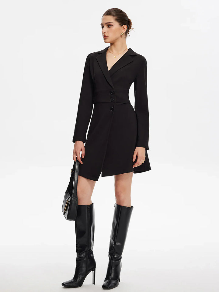 a woman in a black dress and boots