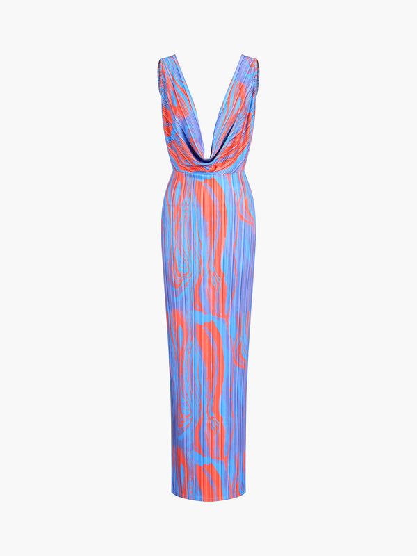 a dress with a blue and orange print