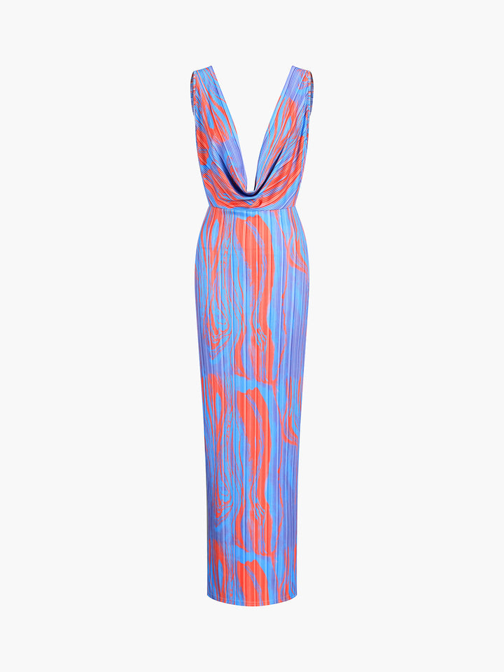 a dress with a blue and orange print