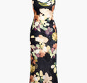 a black dress with a floral print on it