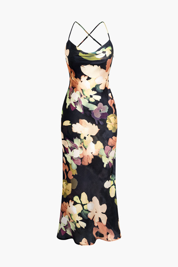 a black dress with a floral print on it