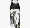 a black and white dress with flowers on it