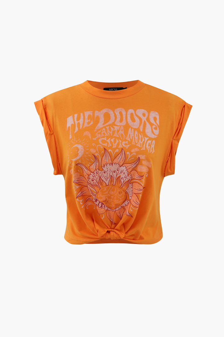 a cropped crop top with a graphic on the front