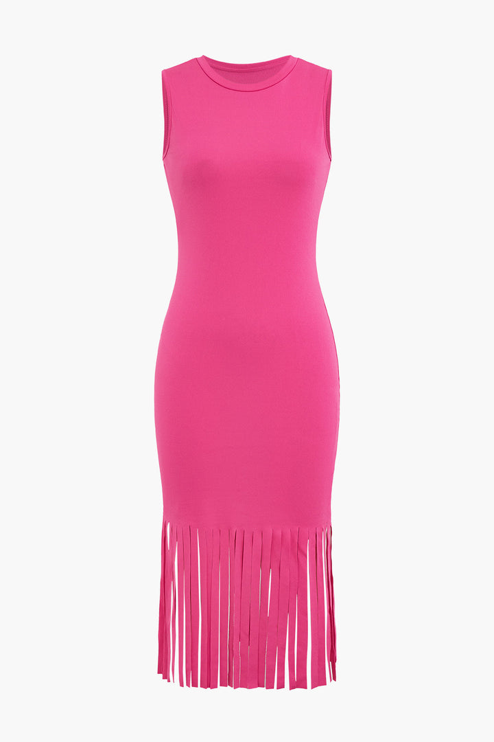 a pink dress with fringes on the sides