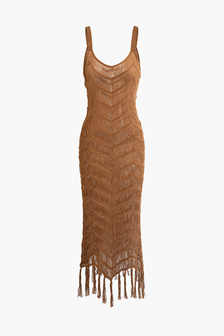 a brown dress with fringes on it