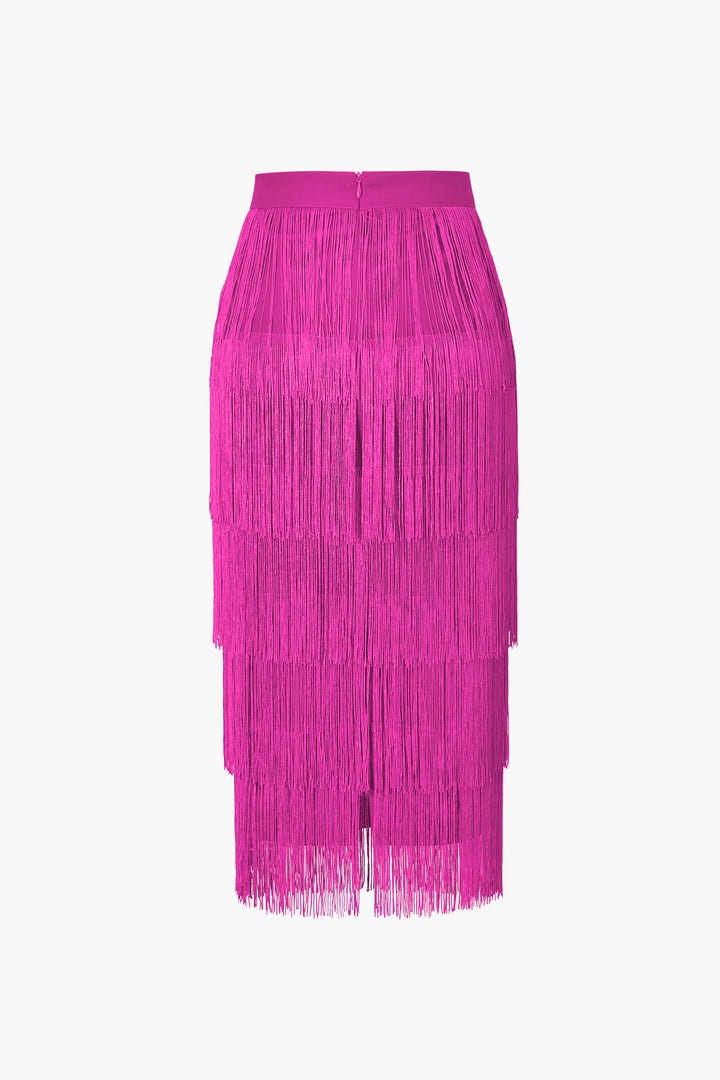 a pink skirt with fringes
