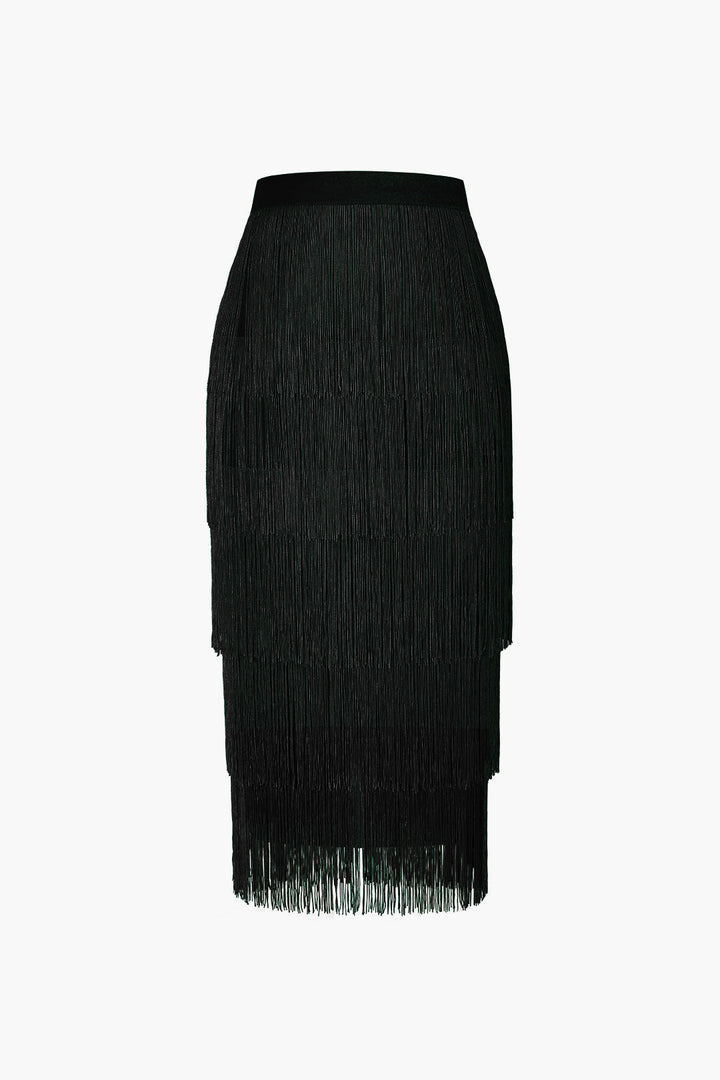 a black skirt with fringes