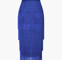 a blue skirt with fringes