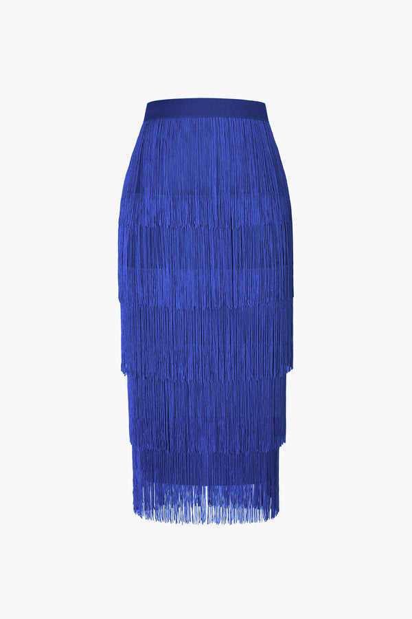 a blue skirt with fringes