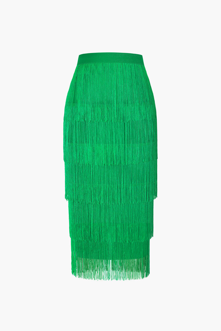 a green skirt with fringes