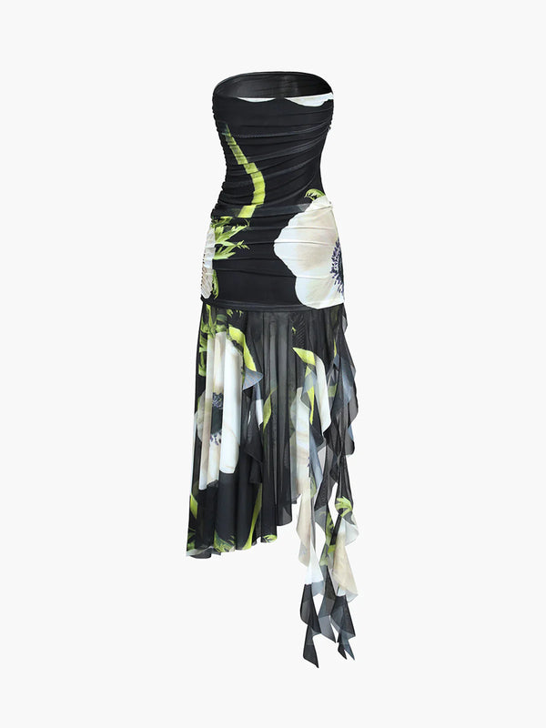 a black and white dress with flowers on it