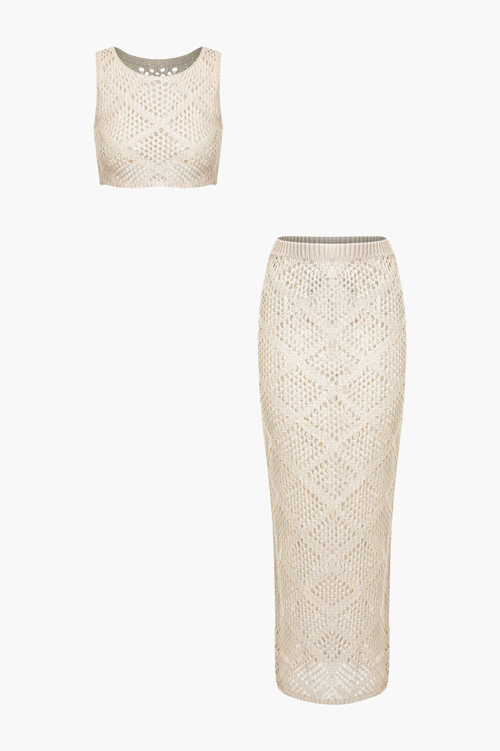 a pair of beige knitted skirts