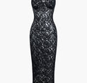 Lace Bustier Slit Slip Maxi Dress (L / BLACK)