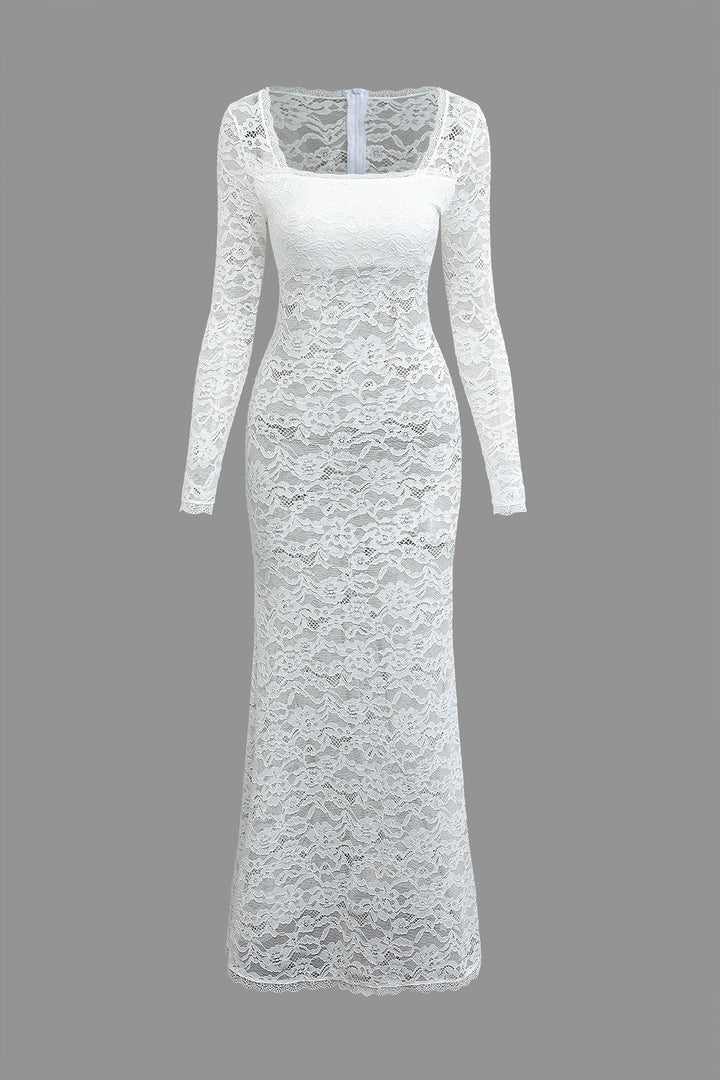 a white lace dress with long sleeves