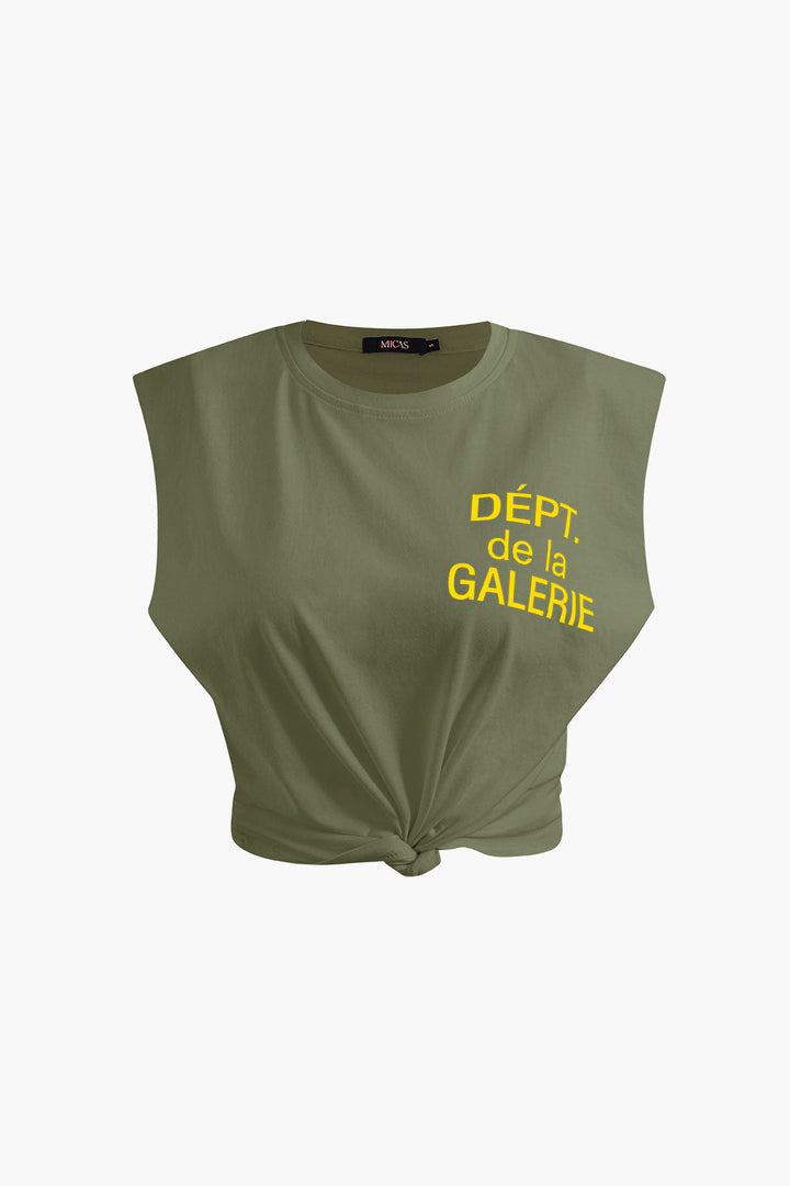 a cropped crop top with the words ' get ' written on it