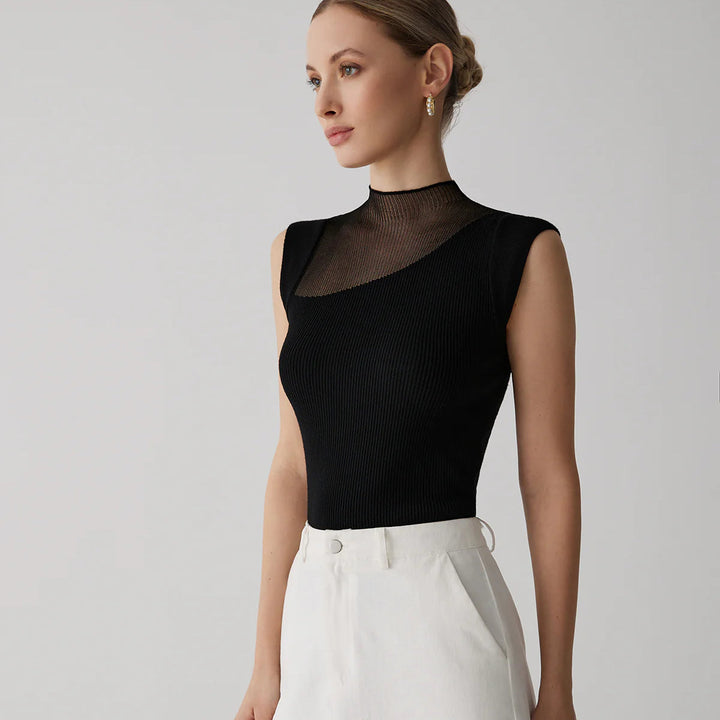 Mesh Patchwork Sleeveless Top