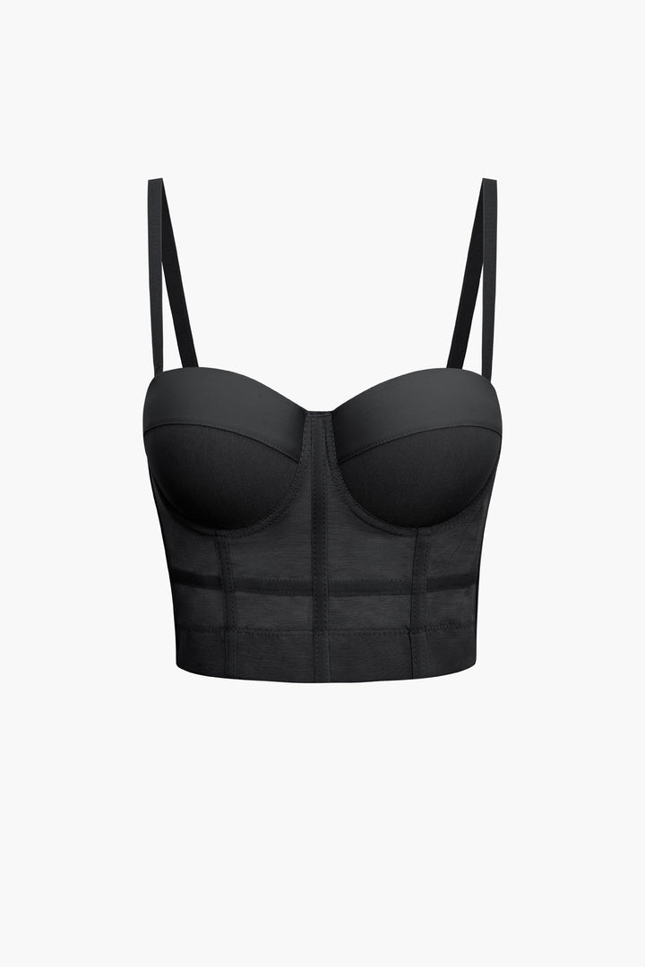 the back of a black bra with straps