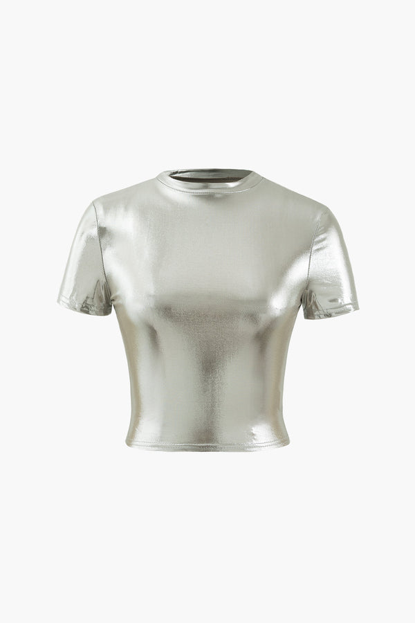 the metallic crop top in silver