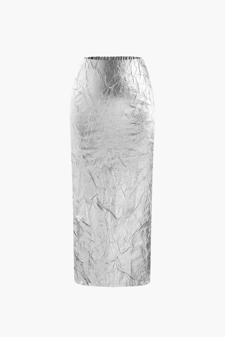 a white skirt with silver foil on it