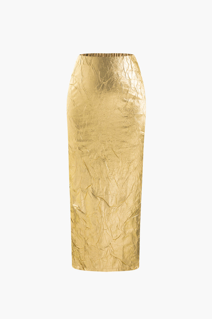 a gold skirt with a zipper on the side