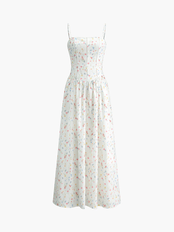 a white dress with a floral print