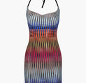 a women ' s swimsuit with a multi - colored pattern