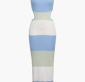 a white and blue striped dress
