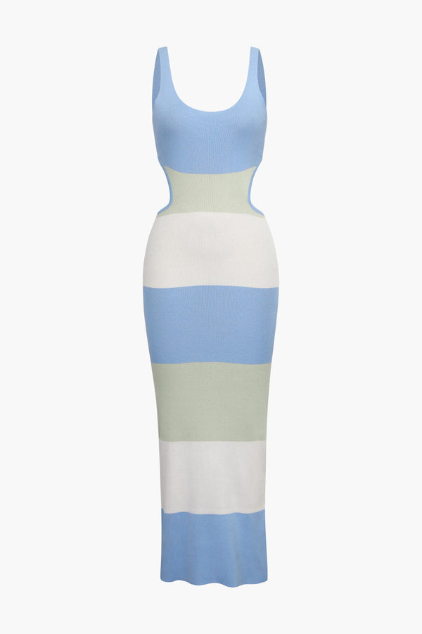 a white and blue striped dress