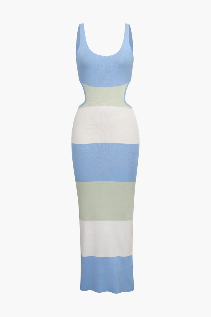 a white and blue striped dress