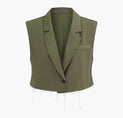 Notched Lapel Frayed Hem Vest (S / OLIVE)