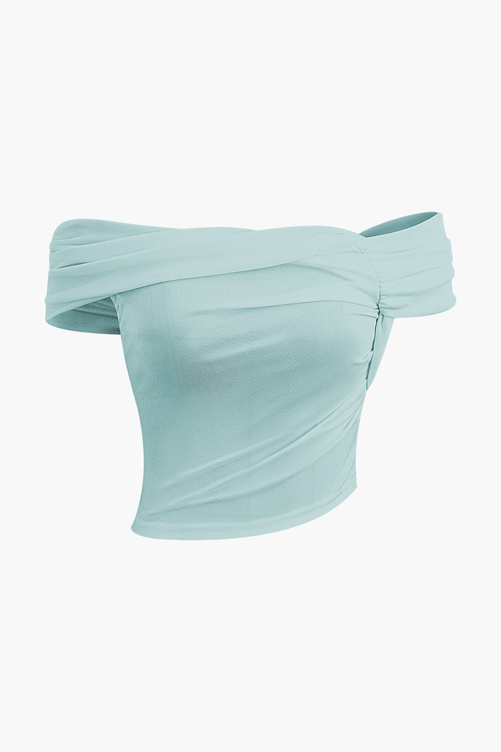 the off shoulder top in mint green