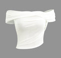 a white top with an off - the - shoulder design