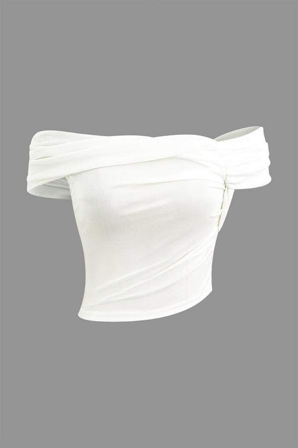 a white top with an off - the - shoulder design