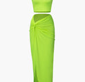 One Shoulder Tank Top And Twist Detail Skirt Set (XL / NEON GREEN)