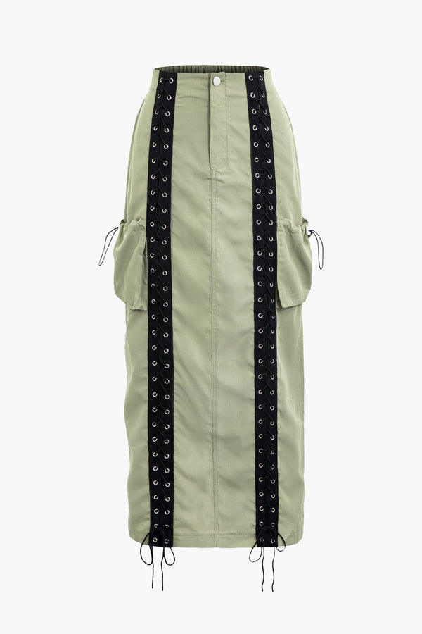 a picture of a green skirt with black trims