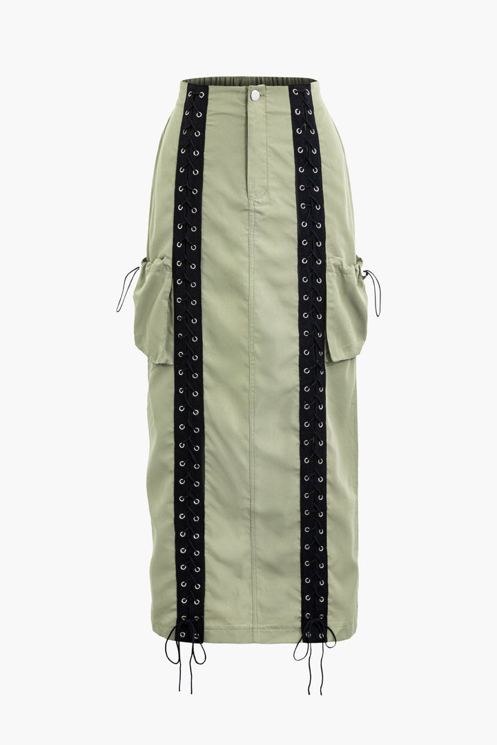 a picture of a green skirt with black trims