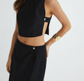 Plain Button Detail Top With Split Maxi Skirt Set