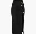 a black pencil skirt with gold zippers on the side